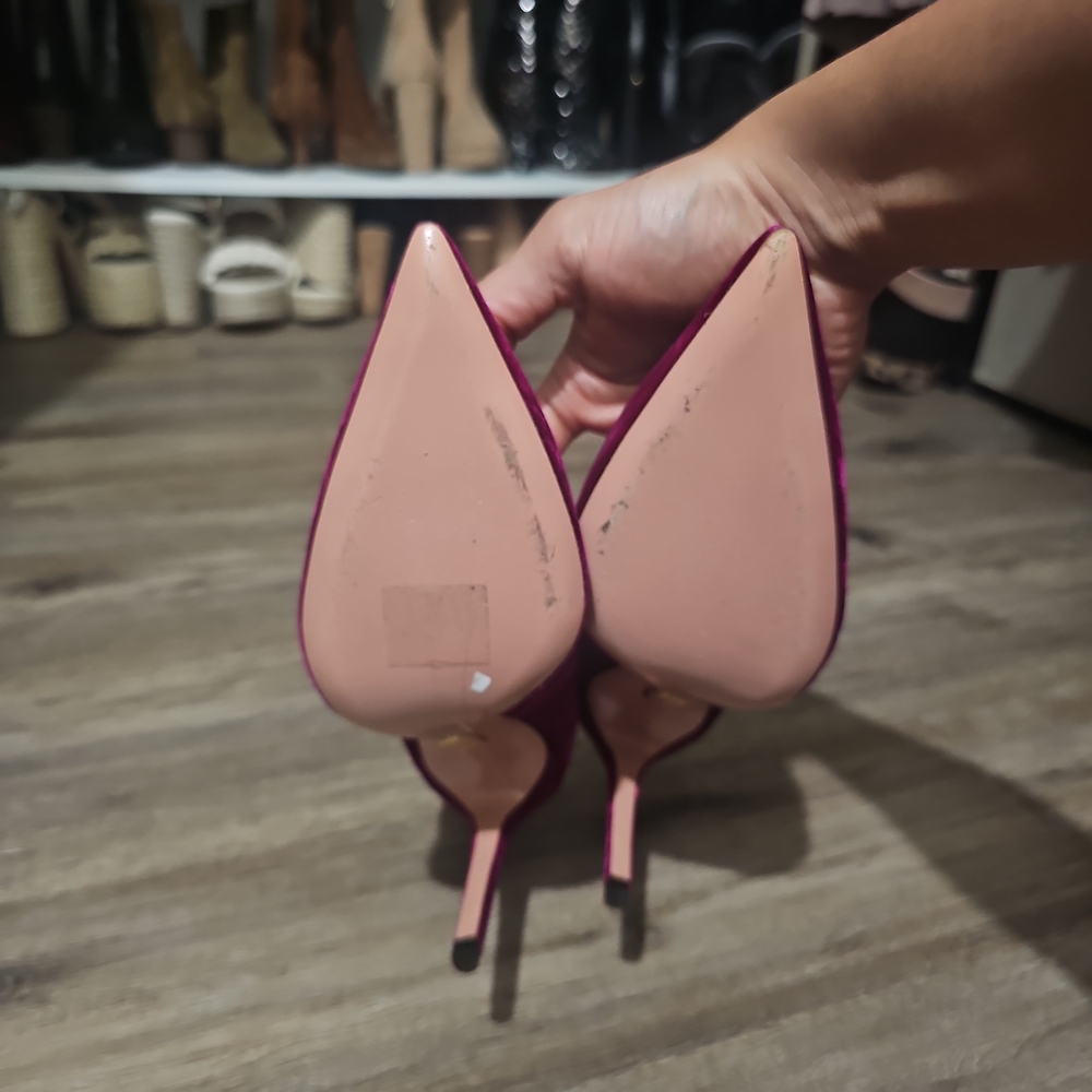 Aquazzura Fuchsia Velvet Pointed Toe Stiletto Pumps - Picture 6 of 8